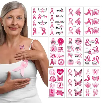 10шт Наклейки С Информацией О Раке молочной железы Розовая Лента Временные Татуировки Наклейки Женские Наклейки Для Лица С Раком молочной железы Для Продвижения