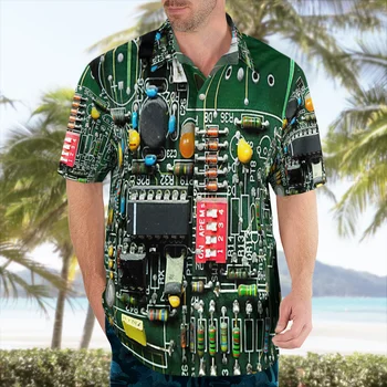 2022 Новая Электронная Микросхема для 3D-печати, Гавайская Мужская рубашка, Летние Рубашки С коротким рукавом, Мужские Рубашки Oversize Social 5XL W9