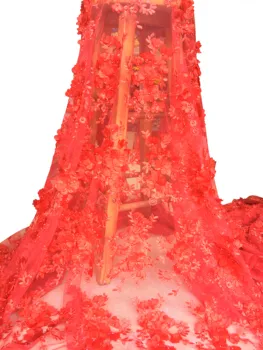 2023 Новейшее Красное Африканское Горячее Распродажное Высококачественное Вышитое 3D Цветочное Сетчатое кружево с бисером, Богатое Сенегальское Свадебное платье для вечеринки