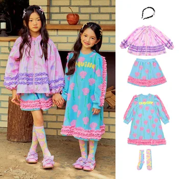 2023 Осенний комплект одежды для девочек BEBEBE, детское пальто в корейском стиле с милым принтом ракушки, детская одежда для девочек
