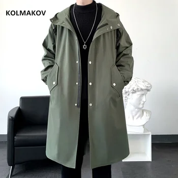 2024 осеннее длинное стильное пальто, мужской высококачественный повседневный тренч, мужские куртки с капюшоном, Мужская одежда, Ветровки FY51