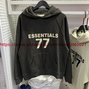 23SS Хип-хоп 
 ESSENTIALS 77 Толстовка с логотипом Flocking Для мужчин и женщин, свитшоты высшего качества, пуловеры оверсайз в готическом стиле