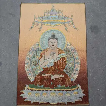 35-дюймовая вышивка Тханка, тибетский буддизм, шелковая вышивка, парча, Непал, Горящая лампа, статуя будды, Предок десяти тысяч будд