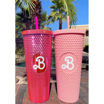 710 мл 24 унции Barbieed Bling Bling Pink Barbi Cup С Двойными Стенками Изолированный Стакан Бутылка Для Воды С Соломинкой Для Пляжа Офисов Школы