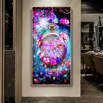 Diy Алмазная живопись Большого Размера Старинные Карманные часы Бабочка Цветок Полная Дрель Мозаичная Вышивка Картина из горного хрусталя AA4510