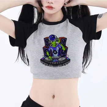 dj music 2000-х, корейская мода, фея, гранж, укороченный топ, женщина, готическая уличная одежда 90-х, укороченный топ, футболка