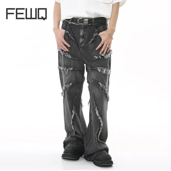 FEWQ Мужские джинсы с кисточками, новая хип-хоп рваная свободная уличная одежда, модные мужские прямые джинсовые брюки с широкими штанинами, 9C530