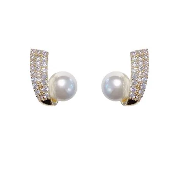 Full Crystal Drop Dangle Ear Stud Fashion White and Black Pendant Stud Earrings  Серьги с двумя головами