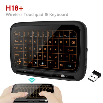H18 + Mini С Полным Сенсорным Экраном 2,4 ГГц Air Mouse С Подсветкой Сенсорной панели Беспроводная Клавиатура Plug And Play Smart QWERTY Keyboard для IPTV