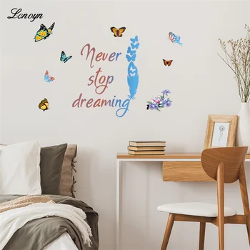 Lenoyn Английские Пословицы о Сновидениях Наклейка на стену Спальня Гостиная Фоновые Украшения Обои Креативные Наклейки с бабочками