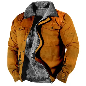 Men'S Winter Halloween Casual Print Long Sleeve Button Thick Coat Winter Jackets For Men куртка мужская зимняя Chaquetas Hombre