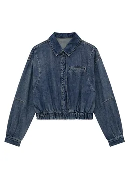 PB & ZA, женская новая модная джинсовая куртка-бомбер, пальто, винтажный карман с лацканами, длинный рукав, Универсальная повседневная женская верхняя одежда, Шикарные топы