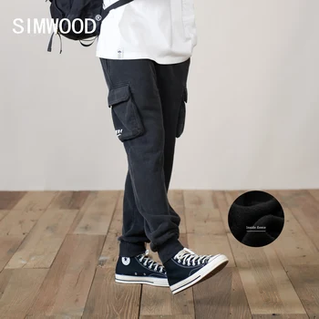 SIMWOOD 2023 Зима Весна Свободные брюки-карго для бега трусцой Мужские Теплые флисовые спортивные брюки темного цвета Удобные спортивные костюмы Брюки