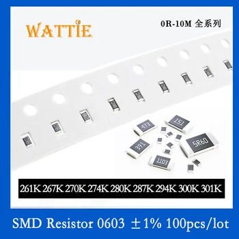 SMD резистор 0603 1% 261K 267K 270K 274K 280K 287K 294K 300K 301K 100 шт./лот микросхемные резисторы 1/10 Вт 1.6 мм*0.8 мм