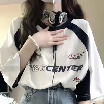 Y2K Корейская винтажная уличная одежда, Повседневные футболки Harajuku Egirl с коротким рукавом, Гранжевая эстетика, Футболки Оверсайз, топы, одежда