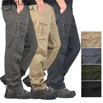 Весенне-осенние хлопчатобумажные брюки-карго, мужские повседневные брюки с несколькими карманами, уличная одежда, армейские прямые брюки, военно-тактический комбинезон