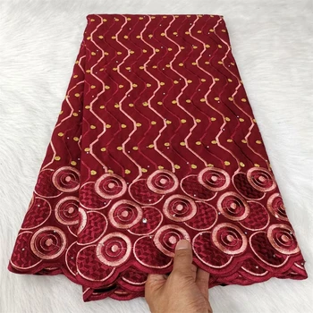 Винное Швейцарское вуалевое кружево В Швейцарии Хлопчатобумажные кружева Африканские ткани Вышивка для женских платьев 5 ярдов