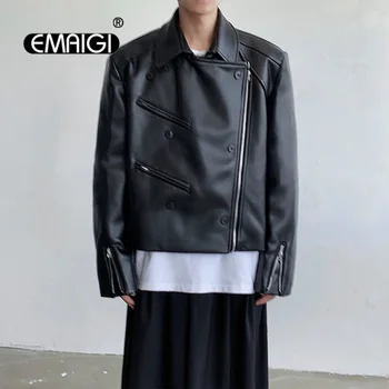 Высококачественная куртка из искусственной кожи для мужчин, модная уличная одежда, свободные повседневные винтажные панк-готические короткие мотоциклетные куртки, пальто для мужчин
