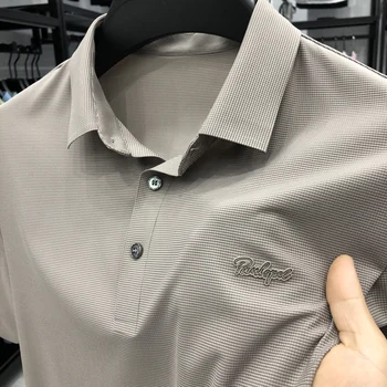 Высококачественные бесшовные мужские рубашки поло для гольфа, роскошные деловые повседневные футболки с короткими рукавами и вышивкой, Однотонные Мужские футболки с буквенной вышивкой