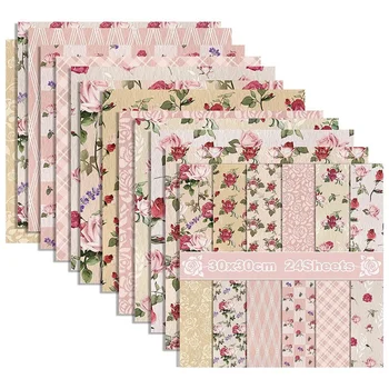 Двусторонний акварельный цветочный картон 12x12 дюймов, Розовый, 24 листа Весенне-розовой бумаги для вырезок из роз для самостоятельного изготовления открыток