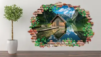 Дом На Озере Наклейка На Стену Художественный Декор 3D Разбитая Наклейка Плакат Настенная Роспись Комнаты A-304