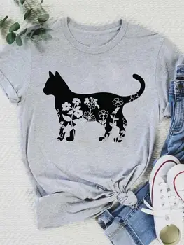Женские летние повседневные футболки с коротким рукавом, Трендовый мультфильм с изображением кота, милая футболка с рисунком, модная футболка с принтом, Одежда