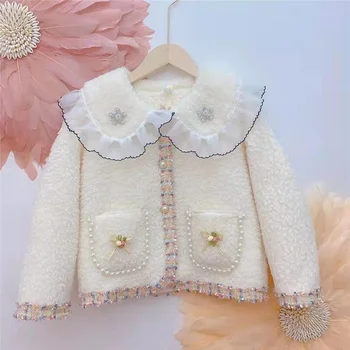Зимние толстые куртки принцессы для девочек, осеннее детское пальто из овечьей шерсти, детская флисовая теплая верхняя одежда, детская одежда 2-8 лет