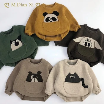 Зимняя детская одежда, детские свитера, новый трикотаж для мальчиков и девочек с героями мультфильмов, детский пуловер в корейском стиле, мягкий вязаный свитер от 1 до 6 лет