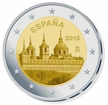 Испания 2013 Мадрид Эскуарское аббатство, Биметаллическая памятная монета стоимостью 2 евро, оригинал UNC
