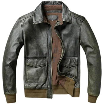 Классические кожаные летные куртки военно-воздушных сил A2, винтажная кожаная куртка из старой коровьей кожи, мужская куртка из мягкой воловьей кожи, мужское пальто