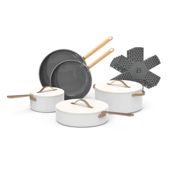 Красивый набор керамической посуды с антипригарным покрытием из 12 предметов, белая глазурь, от Drew Barrymore Кухонные принадлежности