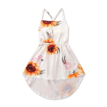 Летнее платье с цветочным рисунком для девочек, хлопковое платье на бретелях для детей