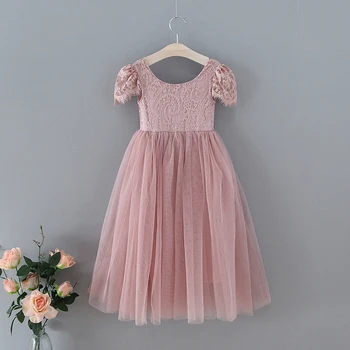 Летнее платье с цветочным узором для девочек, детское кружевное платье с развевающимися рукавами и V-образным вырезом, платья принцессы с открытой спиной, детская одежда