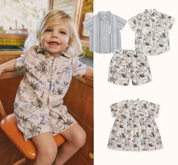 Летняя детская рубашка и шорты с принтом 2023 года, Дизайнерский комплект брюк для девочек на Гавайях, Модная пляжная одежда, футболка для мальчиков