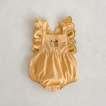 летняя одежда для маленьких девочек 2023 года, сумка на ремне с вышивкой в виде груши, комбинезон для новорожденных