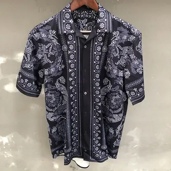 Летняя рубашка с европейским принтом 2023, гавайские пляжные рубашки, уличная одежда в стиле хип-хоп, топ в этническом ретро стиле, Camisa Floral Masculina