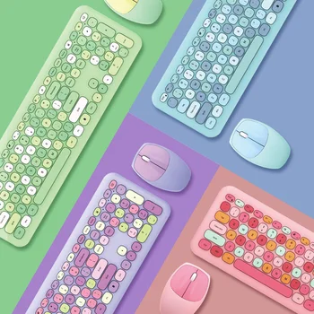 Маленький набор беспроводной клавиатуры и мыши цвета Fresh Macaron для девочек, милая шоколадная бесшумная клавиатура бесконечного цвета
