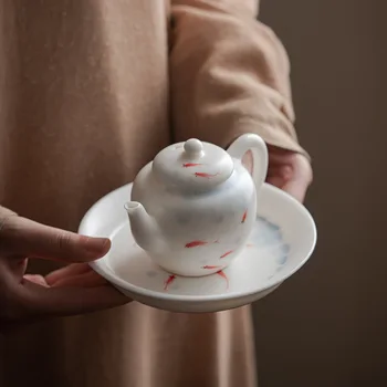 Маленький чайник ручной росписи из белого фарфора, керамический китайский чайный набор кунг-фу ручной работы с фильтром для заваривания чая
