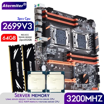Материнская плата Atermiter Dual X99 С процессором LGA 2011-3 XEON E5 2699 V3 * 2 с Комбинированным комплектом Серверной памяти 2pcsX32GB = 64GB DDR4 3200 МГц
