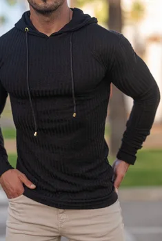 Мужская модная повседневная Демисезонная спортивная тренировка мышц с длинным рукавом, трикотажная толстовка, пуловер, куртка, приталенная толстовка с капюшоном
