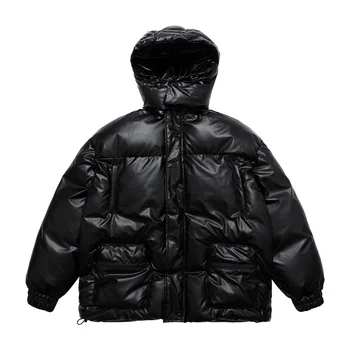 Мужская хлопчатобумажная куртка из искусственной кожи с капюшоном, зимние пальто с множеством карманов, утепленные ветрозащитные теплые пуховики