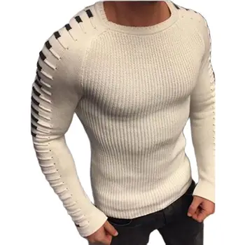 Новое поступление 2023 года, Весенне-осенний свитер, повседневный пуловер, Мужские однотонные свитера с круглым вырезом и длинным рукавом в стиле пэчворк, Размер M-3XL