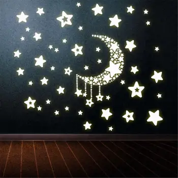 Новые 3D Звезды и Луна Флуоресцентно Светятся В Темноте, Светящиеся Наклейки На Стену Для Детской Комнаты, Гостиной, Домашнего Декора Cocina
