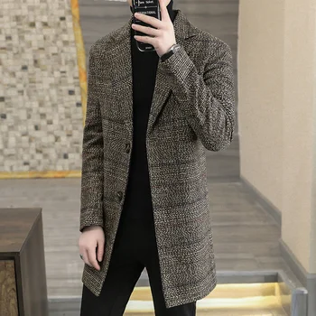 Новый мужской чехол 2022 года из зернистой шерстяной ткани, пальто-пыльник, длинное теплое зимнее пальто