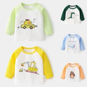 Одежда для маленьких мальчиков и девочек от 3 до 3 лет, весенняя футболка с принтом, Милая детская футболка с мультяшным рисунком, Топы с длинными рукавами, хлопковая повседневная блузка