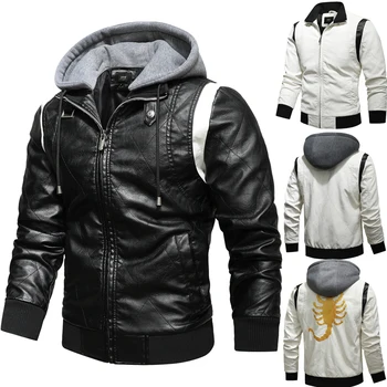 Осенне-зимняя кожаная куртка-бомбер, мужская куртка с капюшоном с вышивкой в виде Скорпиона, мотоциклетная куртка из искусственной кожи, мужская куртка Ryan Gosling Drive Jacket