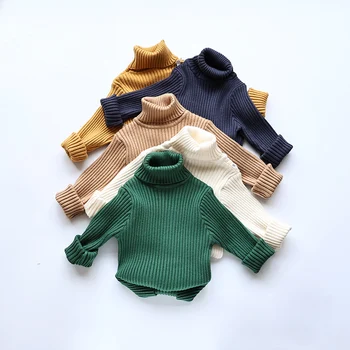 Осенний новый детский свитер из мягкого хлопка для девочек и мальчиков, короткий трикотажный пуловер с высоким воротом