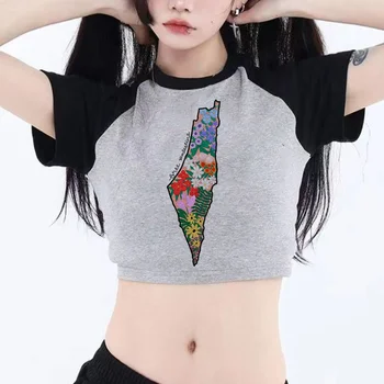 палестинский корейский модный укороченный топ fairycore, женский готический графический винтажный укороченный топ Harajuku