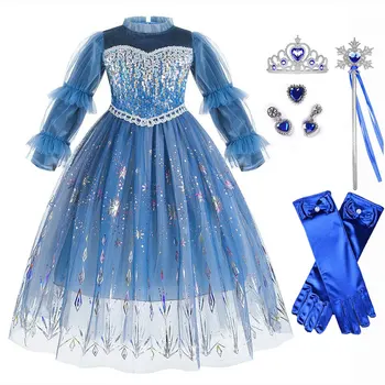 Платье замороженной Эльзы для девочек, костюмы Эльзы, платье принцессы, детские платья для девочек, детская вечеринка для косплея Снежной королевы Эльзы