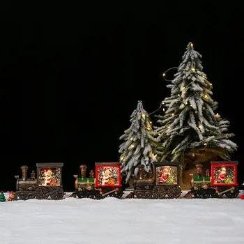 Светодиодное украшение поезда в виде снеговика Очаровательные светодиодные украшения Рождественского поезда с наполненным водой украшением рабочего стола в виде Снеговика Санта-Клауса